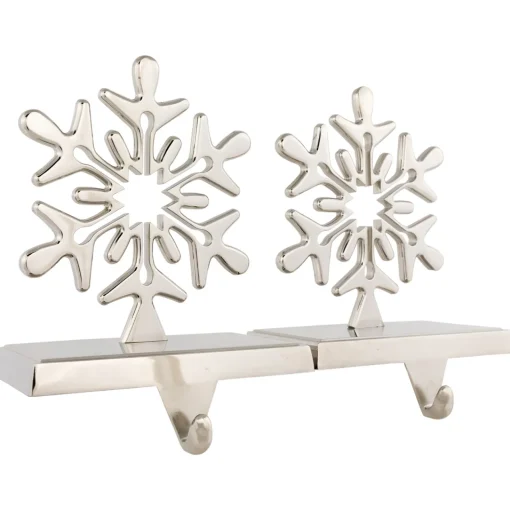 Sale Set of 2 Solid Silver Snowflake Cutout Christmas Metal Stocking Holders 6.5" Stocking Holders