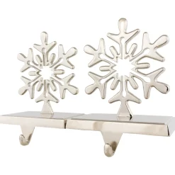 Sale Set of 2 Solid Silver Snowflake Cutout Christmas Metal Stocking Holders 6.5