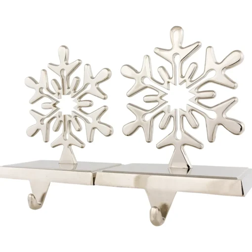 Sale Set of 2 Solid Silver Snowflake Cutout Christmas Metal Stocking Holders 6.5" Stocking Holders