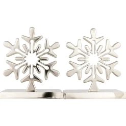 Sale Set of 2 Solid Silver Snowflake Cutout Christmas Metal Stocking Holders 6.5