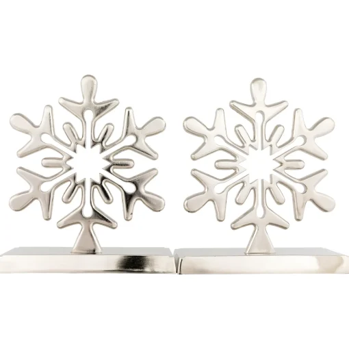 Sale Set of 2 Solid Silver Snowflake Cutout Christmas Metal Stocking Holders 6.5" Stocking Holders