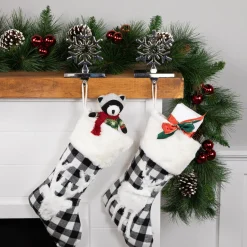 Sale Set of 2 Solid Silver Snowflake Cutout Christmas Metal Stocking Holders 6.5