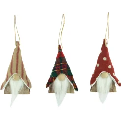 Clearance Set of 3 Wooden Gnomes Christmas Ornaments 4" Gnomes