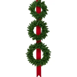New Set of 3 Wreaths on Red Ribbon Hanging Christmas Decoration, 6.5' Unlit