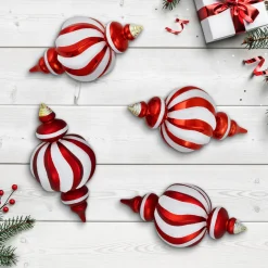 Sale Shatterproof Commercial Size Finial Christmas Ornaments - 10" - Red and White - Set of 4 Shatterproof Balls|Ball Ornaments
