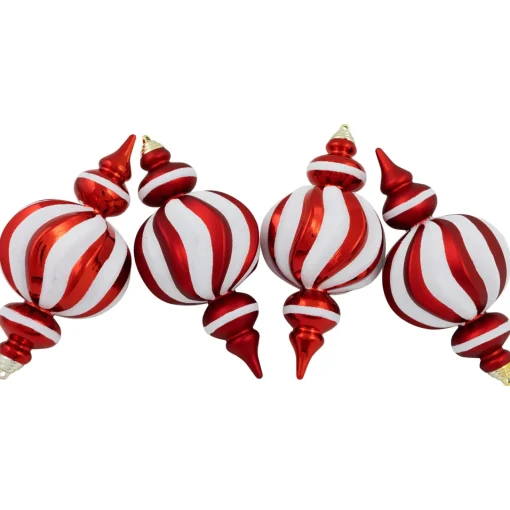Sale Shatterproof Commercial Size Finial Christmas Ornaments - 10" - Red and White - Set of 4 Shatterproof Balls|Ball Ornaments