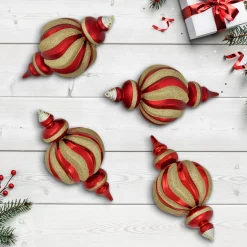 Outlet Shatterproof Commercial Size Finial Christmas Ornaments - 10" - Red and Gold - Set of 4 Shatterproof Balls|Ball Ornaments
