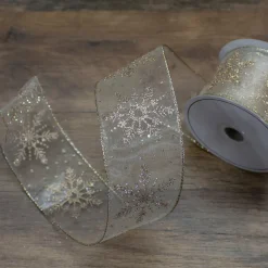 Best Sheer Gold Snowflake Christmas Wired Craft Ribbon 2.5" x 10 Yards Ribbons & Bows