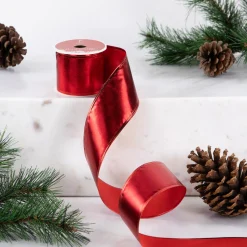 Best Shimmering Red Wired Craft Christmas Ribbon 2.5" x 10 Yards Ribbons & Bows
