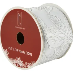 Sale Shimmering Silver Floral Wired Craft Christmas Ribbon 2.5" x 10 Yards Ribbons & Bows