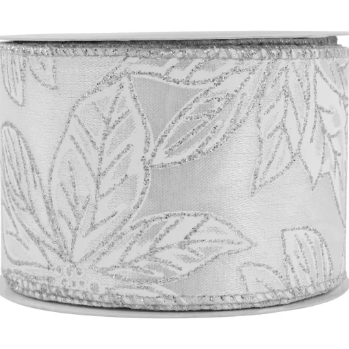 Sale Shimmering Silver Floral Wired Craft Christmas Ribbon 2.5" x 10 Yards Ribbons & Bows