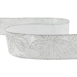 Sale Shimmering Silver Floral Wired Craft Christmas Ribbon 2.5