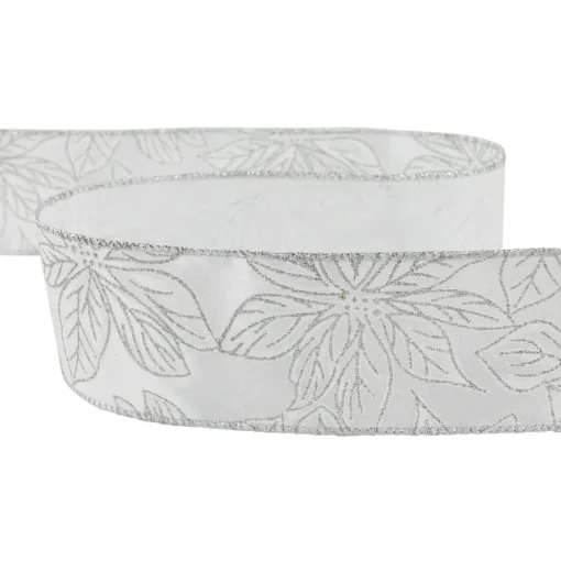 Sale Shimmering Silver Floral Wired Craft Christmas Ribbon 2.5" x 10 Yards Ribbons & Bows