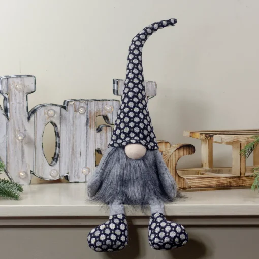 Online Sitting Gnome with Matching Hat and Shoes Christmas Figure - 18" - Gray and Black Gnomes