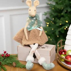 Hot Sitting Girl Mouse in Plush Dress with Dangling Legs Christmas Figure - 18" Animals