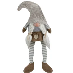 New Sitting Girl with Braids Christmas Gnome Figure - 7.5" - Gray and Beige Gnomes