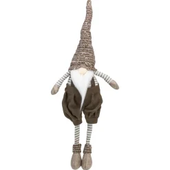 Sitting Gnome with Knit Hat and Socks Christmas Figure - 23.5" - Brown and White Gnomes