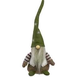 Sitting Gnome with Pointy Snowflake Hat Christmas Figure - 12" - Green and Brown Gnomes