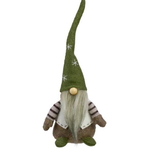 Sitting Gnome with Pointy Snowflake Hat Christmas Figure - 12" - Green and Brown Gnomes