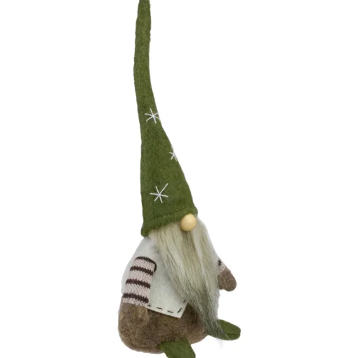 Sitting Gnome with Pointy Snowflake Hat Christmas Figure - 12" - Green and Brown Gnomes