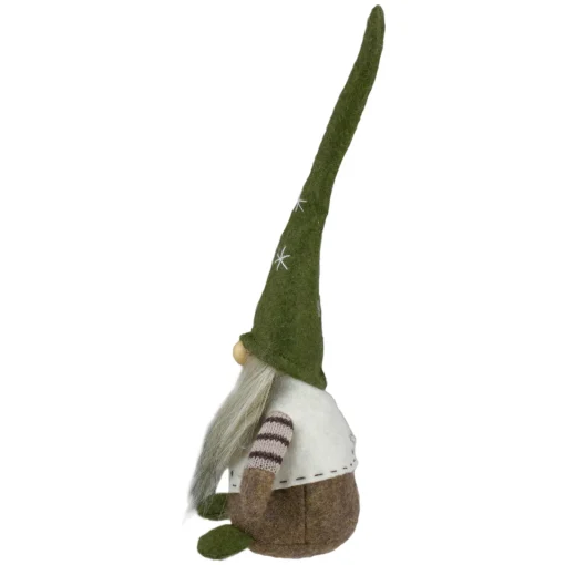 Sitting Gnome with Pointy Snowflake Hat Christmas Figure - 12" - Green and Brown Gnomes