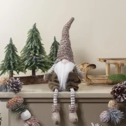 Online Sitting Gnome with Striped Dangling Legs Christmas Figure - 18.5" - Brown Gnomes