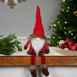 New Sitting Plush Gnome with Dangling Legs Christmas Figure - 22" - Red Gnomes