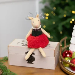 Online Sitting Reindeer Girl in Dress Christmas Figure - 5.5" Animals
