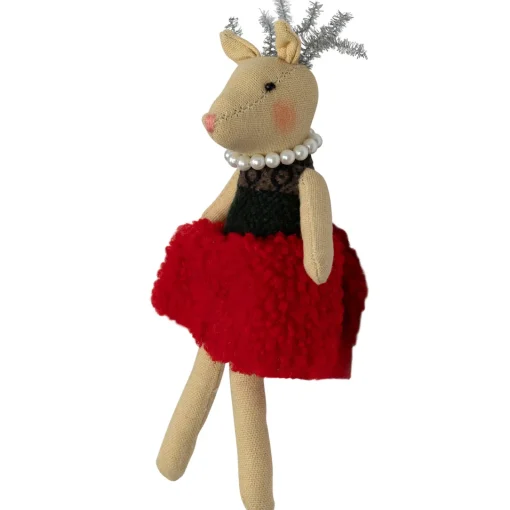 Online Sitting Reindeer Girl in Dress Christmas Figure - 5.5" Animals