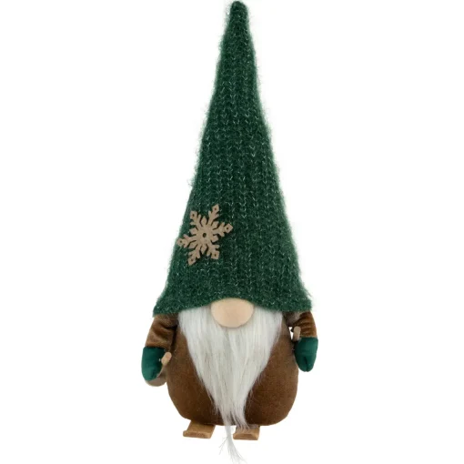 Hot Skiing Gnome with Snowflake Knitted Hat Christmas Decoration - 12.5" Gnomes