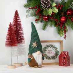 Hot Skiing Gnome with Snowflake Knitted Hat Christmas Decoration - 12.5" Gnomes