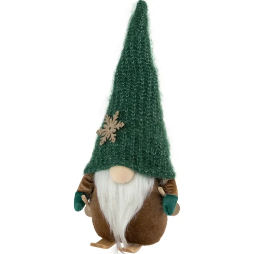 Hot Skiing Gnome with Snowflake Knitted Hat Christmas Decoration - 12.5" Gnomes
