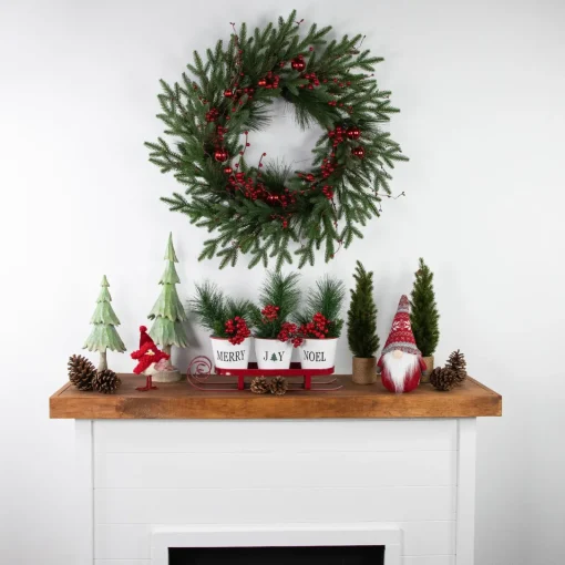 Hot Sleigh with "Noel", "Joy" and "Merry" Buckets Christmas Centerpiece - 18.75" - Red Sleighs