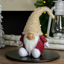 New Smiling Chubby Plush Gnome with Textured Hat Christmas Figure - 15" Gnomes