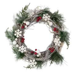 Snowflakes and Berries Winter Foliage Christmas Wreath - 13" - Unlit Unlit