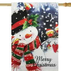 Discount Snowman and Yellow Birds Merry Christmas Outdoor House Flag 28" x 40" Yard Signs