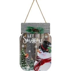 Snowman Mason Jar "Let It Snow" Christmas Wall Sign - 13.5" Wall