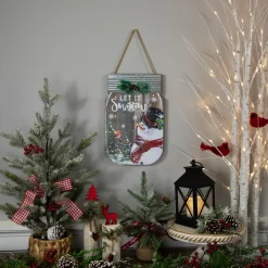 Snowman Mason Jar "Let It Snow" Christmas Wall Sign - 13.5" Wall