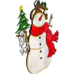 Online Snowman with "Snow" and Pine Tree Sign Wooden Christmas Decoration - 18" Wall