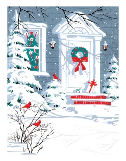 Clearance Snowy Door Wreath Christmas Holiday Wall Decor Art Print Wall