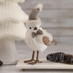 Best Standing Bird with Chevron Bow Tie and Faux Fur Winter Hat Christmas Figure - 10" Animals
