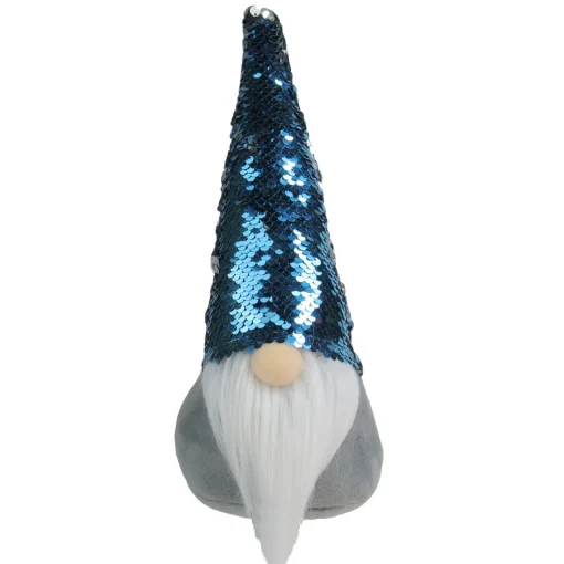 Outlet Standing Christmas Gnome Decoration with Flip Sequin Hat - 13.5" - Gray and Blue Gnomes