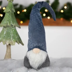 New Standing Christmas Gnome with Patterned Hat Figure - 18" - Blue Gnomes