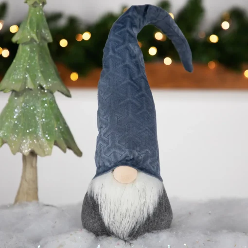 New Standing Christmas Gnome with Patterned Hat Figure - 18" - Blue Gnomes