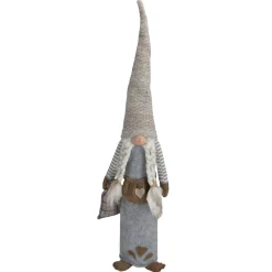 Best Standing Girl Gnome with Plaid Toy Sack Christmas Figure - 27" - Gray and Beige Gnomes