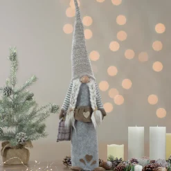 Best Standing Girl Gnome with Plaid Toy Sack Christmas Figure - 27" - Gray and Beige Gnomes