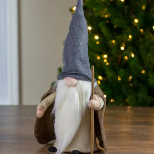 Outlet Standing Gnome Big Nose Santa Holding Stick - 16" Brown and Beige Gnomes