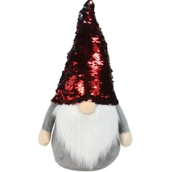Standing Gnome with Flip Sequin Hat Christmas Figure - 11" - Red and Gray Gnomes