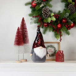Standing Gnome with Flip Sequin Hat Christmas Figure - 11" - Red and Gray Gnomes