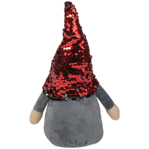 Standing Gnome with Flip Sequin Hat Christmas Figure - 11" - Red and Gray Gnomes